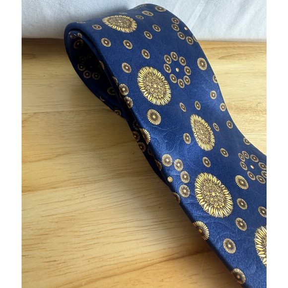 LANVIN Men's Designer Paris Made in France Gold Blue Bird Silk Tie - Picture 3 of 6